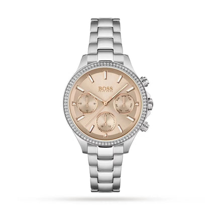 Hugo Boss Womens 1502565 Pandora Silver Tone Stainless Steel Watch With Rose Gold Dial
