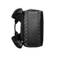Black leather crossbody bag on a light gray background