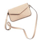 Beige handbag with a strap on a light gray background