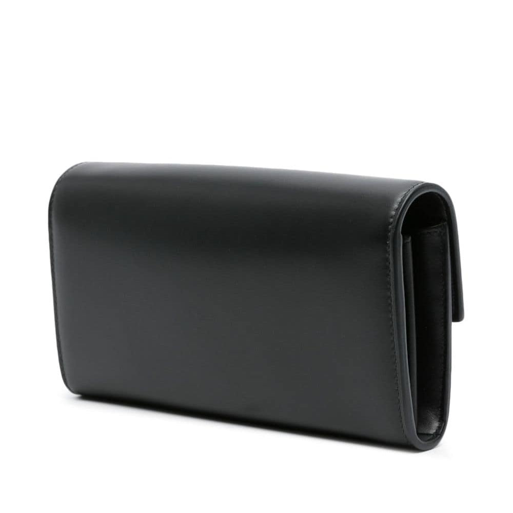 Black leather clutch bag on a white background