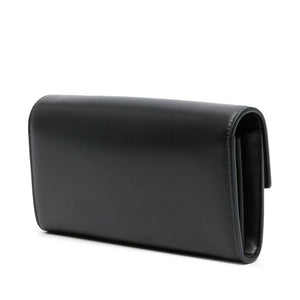 Black leather clutch bag on a white background