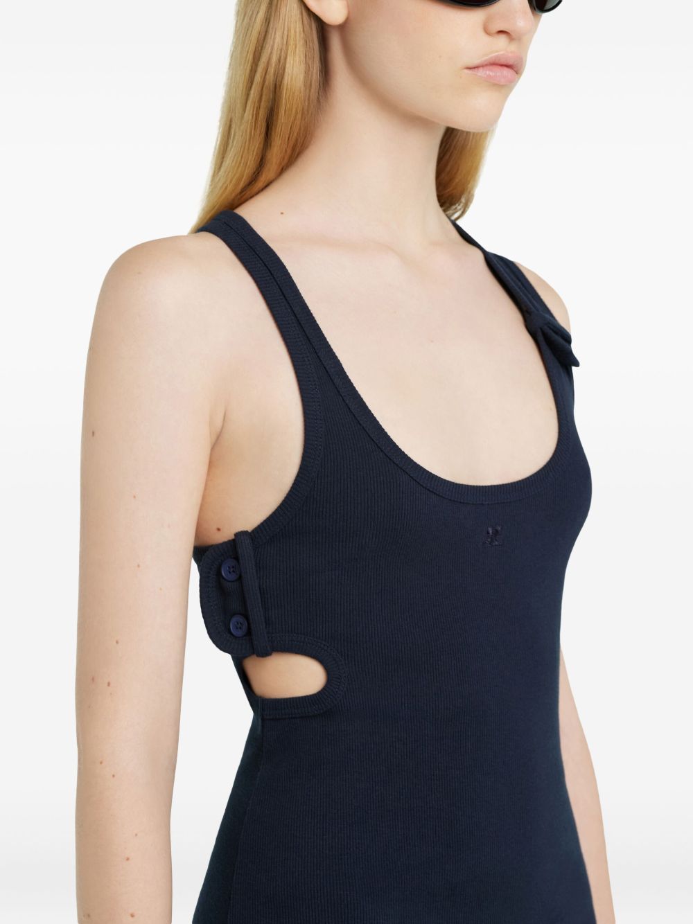 Courreges Pre Courreges Pre Courrèges 90's mini dress navy sleeveless ribbed side-button detail on model