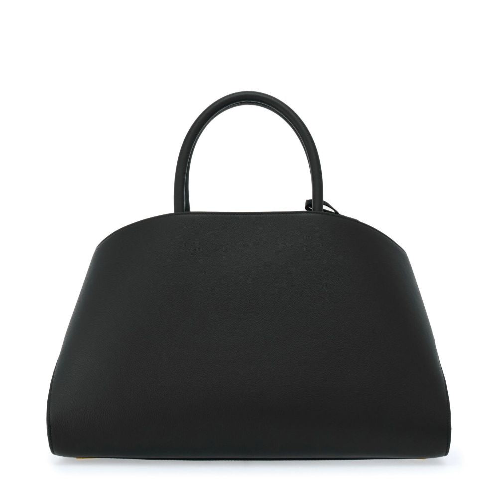 Black handbag on a white background