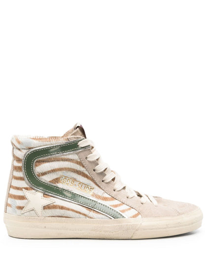 Golden Goose Golden Goose Slide in zebra-print pony skin with laminated leather flash