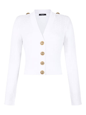 Balmain Balmain Button-Trim Cable-Knit Cardigan