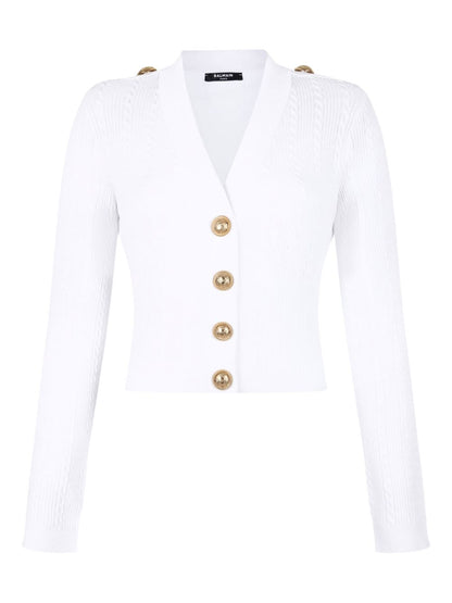 Balmain Balmain Button-Trim Cable-Knit Cardigan