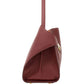 Maroon handbag with a gold clasp on a white background