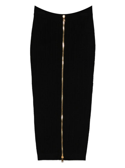Balmain Balmain Cable-knit button-front midi fitted skirt