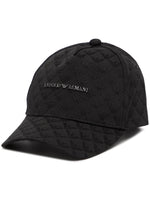 Black cap with quilted pattern and Emporio Armani logo on a white background