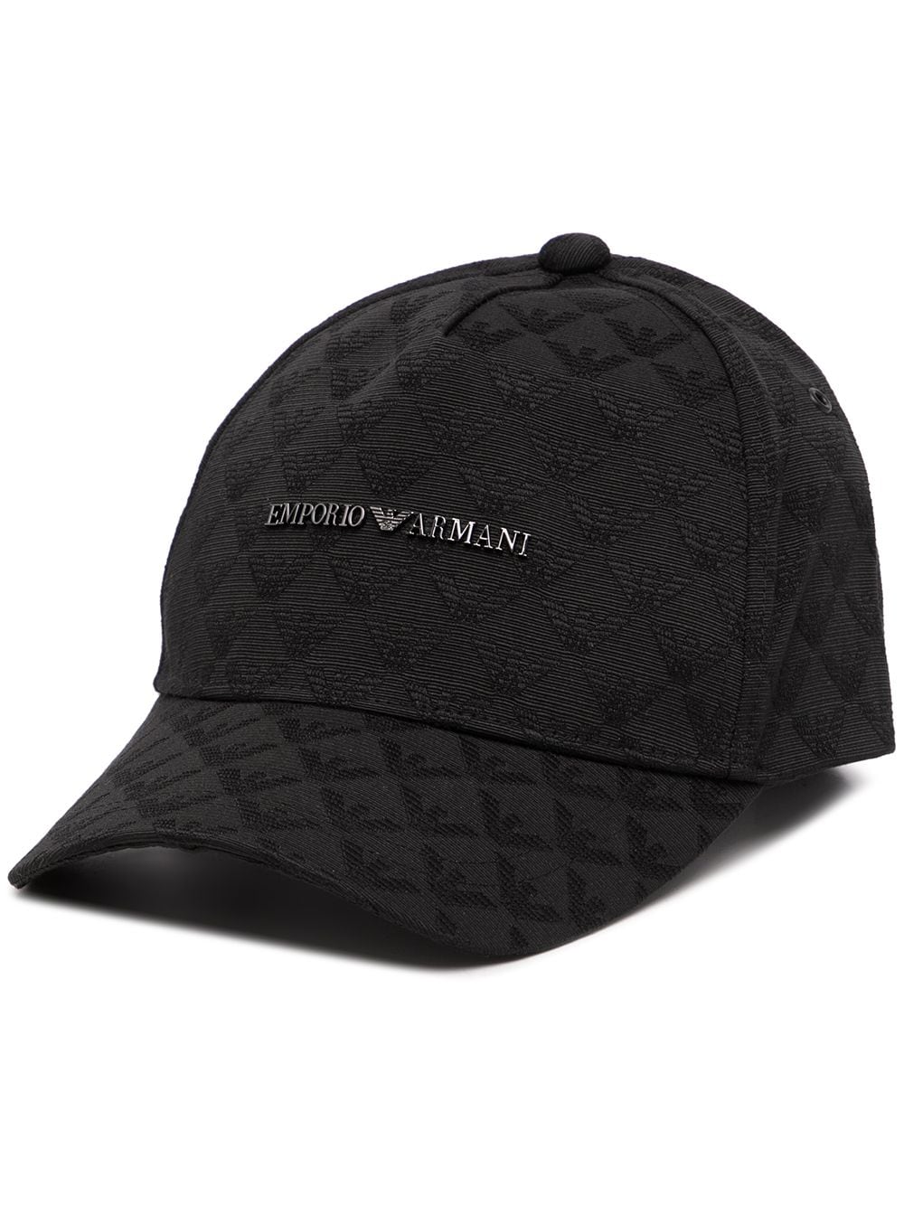 Black cap with quilted pattern and Emporio Armani logo on a white background