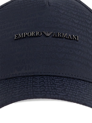 Emporio Armani Baseball Hat In Jacquard Nylon With All-Over Lettering Logo