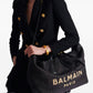 Balmain Track Tote Bag In Raffia And Calfskin