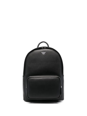Emporio Armani Asv Regenerated Saffiano Leather Round Backpack With Eagle Plate