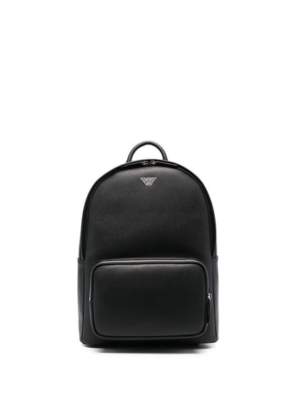 Emporio Armani Asv Regenerated Saffiano Leather Round Backpack With Eagle Plate