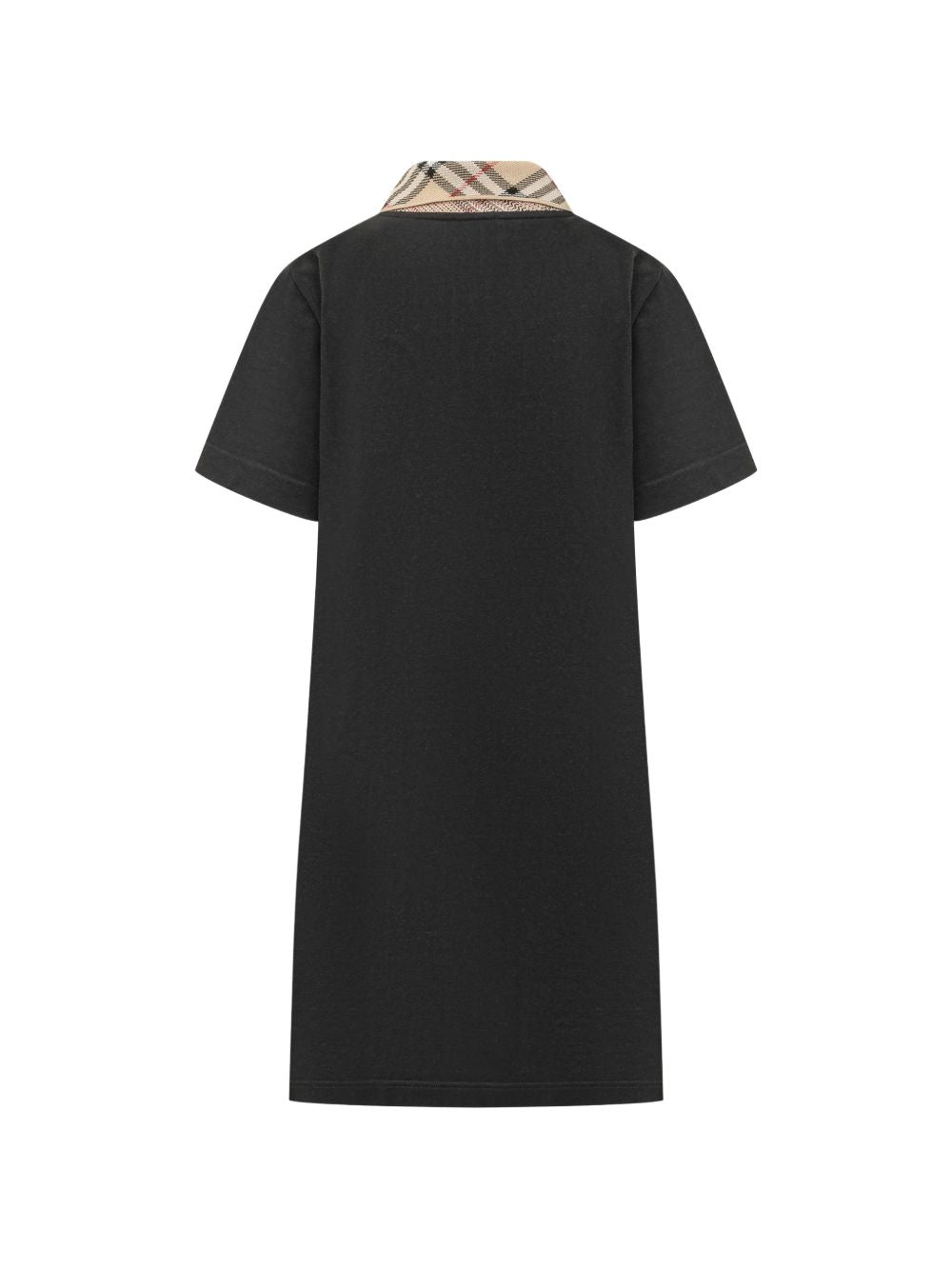 Burberry Dresses Black short-sleeve dress with signature checked collar, tailored silhouette in premium fabric, back view