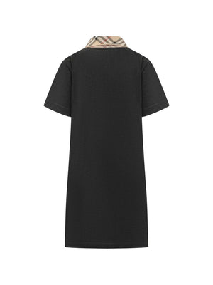 Burberry Dresses Black short-sleeve dress with signature checked collar, tailored silhouette in premium fabric, back view