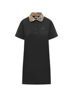 Alt Tag: Burberry Dresses Black short-sleeve polo dress with signature check collar, tailored fit for versatile formal and everyday wear