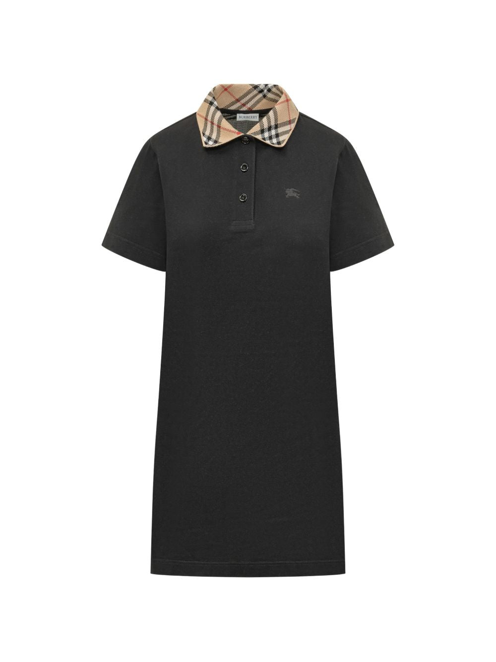 Alt Tag: Burberry Dresses Black short-sleeve polo dress with signature check collar, tailored fit for versatile formal and everyday wear