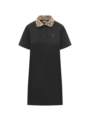 Alt Tag: Burberry Dresses Black short-sleeve polo dress with signature check collar, tailored fit for versatile formal and everyday wear