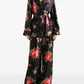 Dolce & Gabbana-black silk floral-print belted shirt