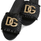 Dolce & Gabbana Woven Raffia Slippers with Fringe