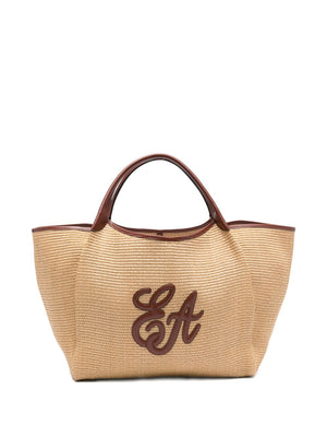 Emporio Armani Large Woven Straw Shopper With Ea Logo