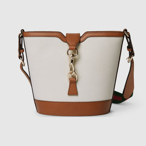 Gucci Mini Bucket Shoulder Canvas Bag Beige and Caramel