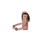Pink handbag with a strap on a light gray background