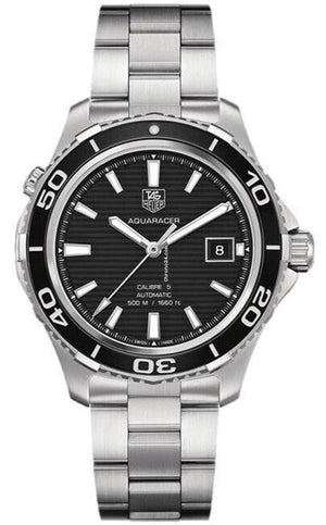 Tag Heuer Aquaracer Caliber 5 Automatic Black Dial Silver Steel Strap Watch For Men Wak2110 Ba0830