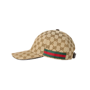 Beige patterned cap with green and red stripe on a light gray background