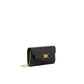Black handbag with gold chain and clasp on a white background