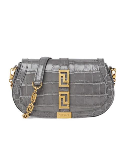 Versace Greca Goddess Croc-Effect Shoulder Bag Grey