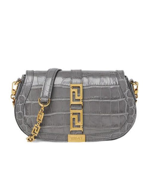 Versace Greca Goddess Croc-Effect Shoulder Bag Grey