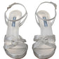 Prada Silver Leather Sandals Ankle Strap Heels Stiletto