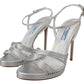 Prada Silver Leather Sandals Ankle Strap Heels Stiletto