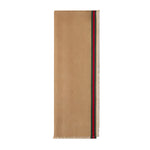 Beige Gucci scarf with a red and green stripe on a white background