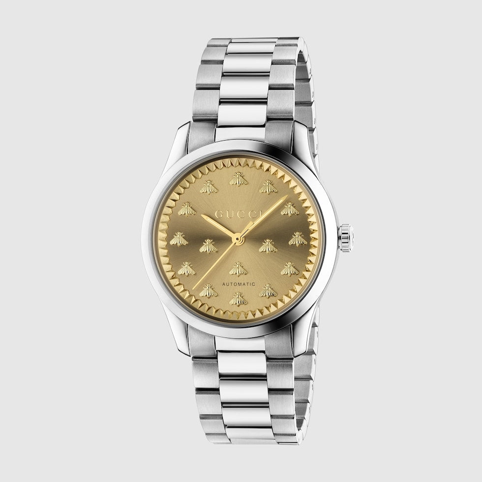 Gucci G-Timeless Automatic Bee Watch 38mm Gold Face Stainless Steel