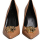 Versace Brown Leather Logo Plaque High Heels Pumps Shoes