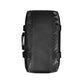 Black leather duffel bag on a light gray background