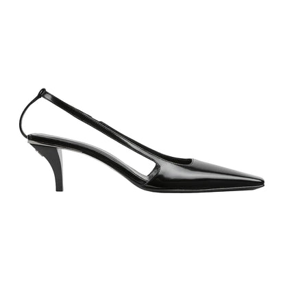 Black high-heeled shoe on a white background