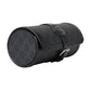 Black cylindrical bag with Gucci logo on a light gray background