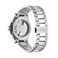 Silver Gucci automatic watch with open face on a light gray background