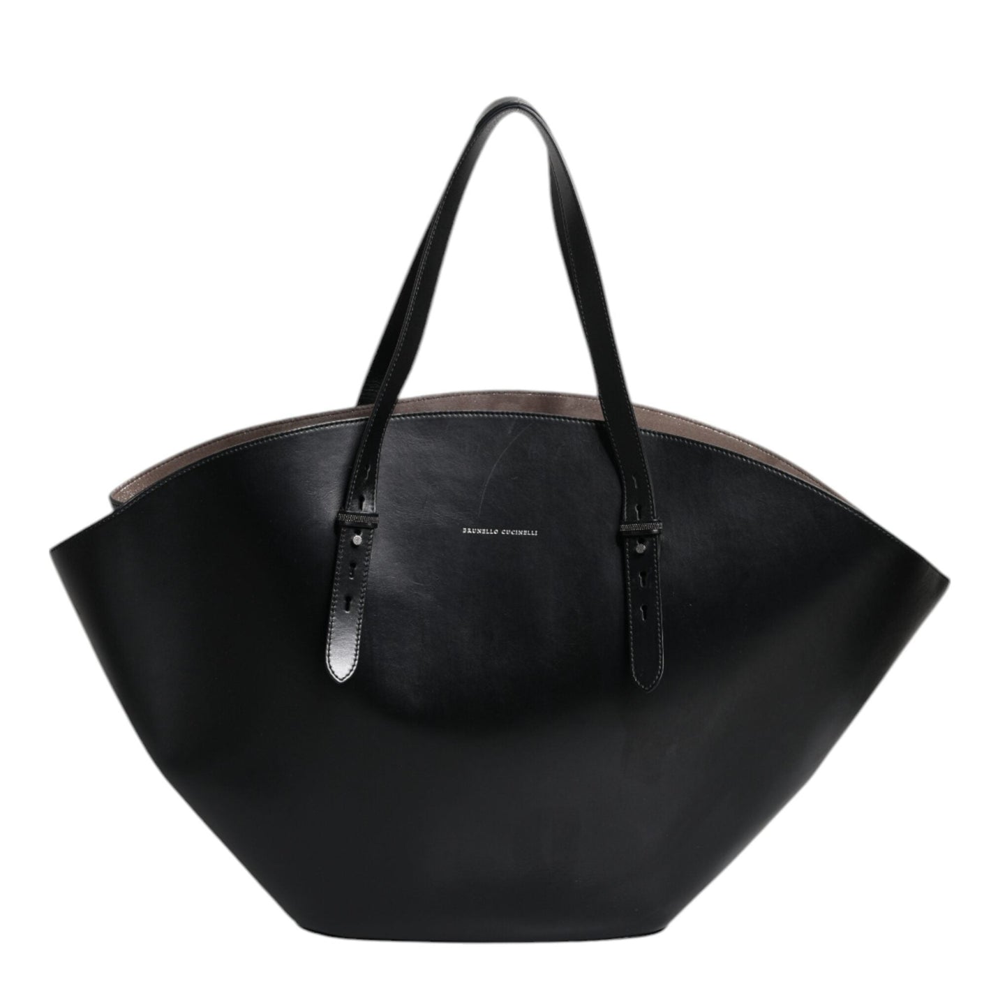 Black handbag with a visible brand logo on a white background