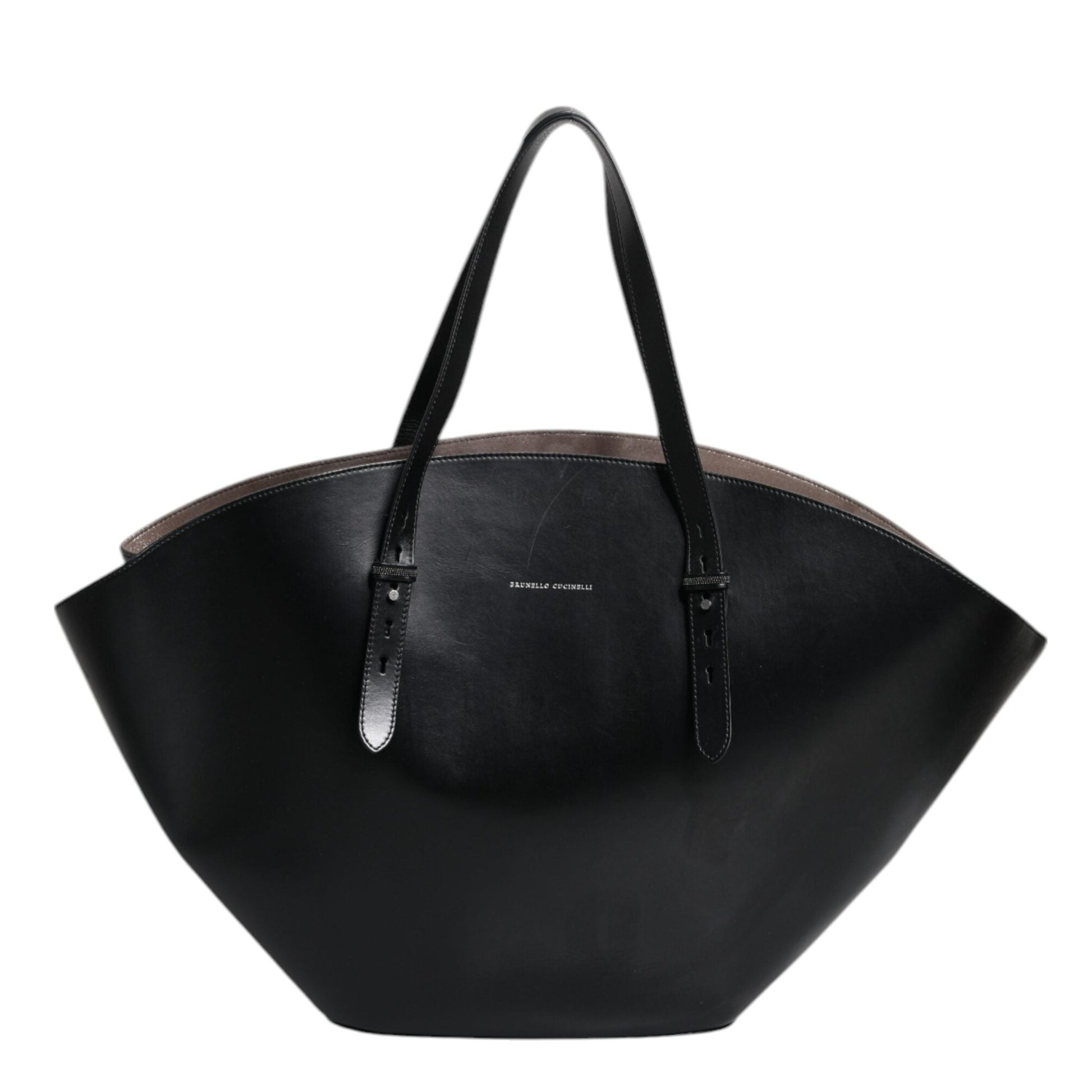Black handbag with a visible brand logo on a white background