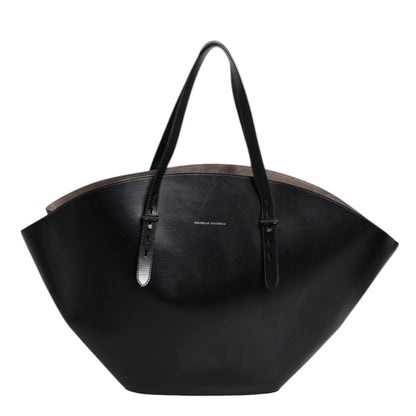 Black handbag with a visible brand logo on a white background