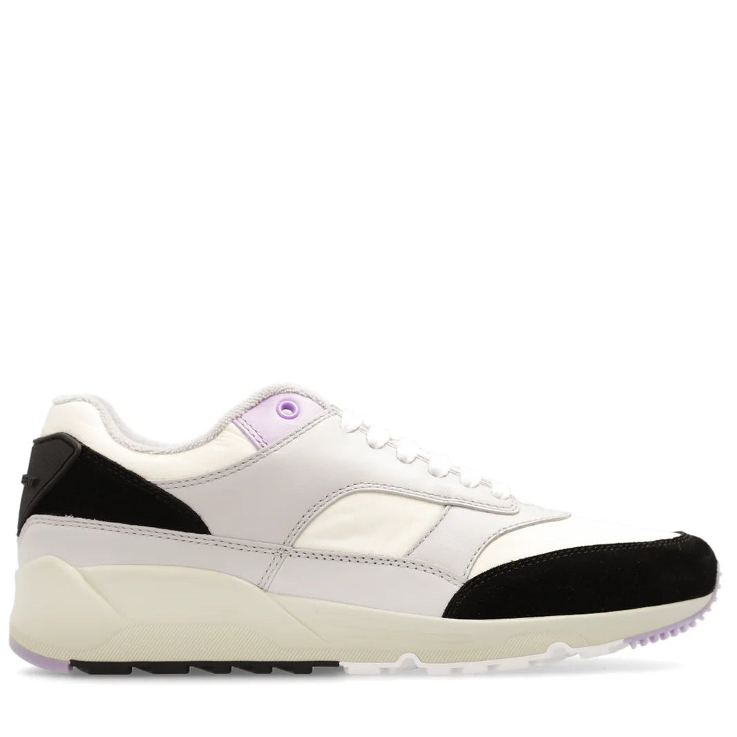 White sneaker with black accents on a white background