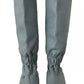 Valentino Blue Leather Elastic Flats Pull On Knee High Boots Shoes