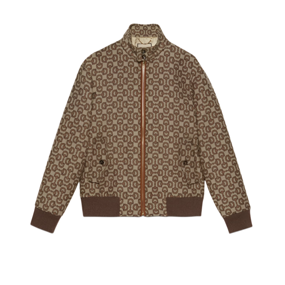 Patterned Gucci Horsebit jacket on a white background