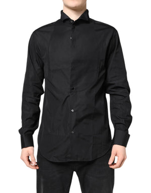 Emporio Armani Black Cotton Long Sleeves Formal Dress Shirt