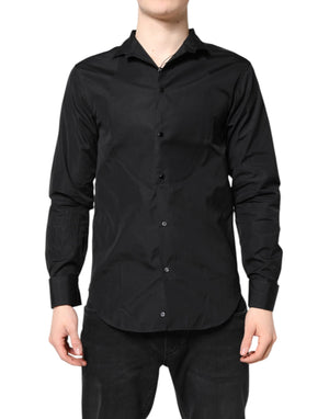 Emporio Armani Black Cotton Long Sleeves Men Formal Dress Shirt